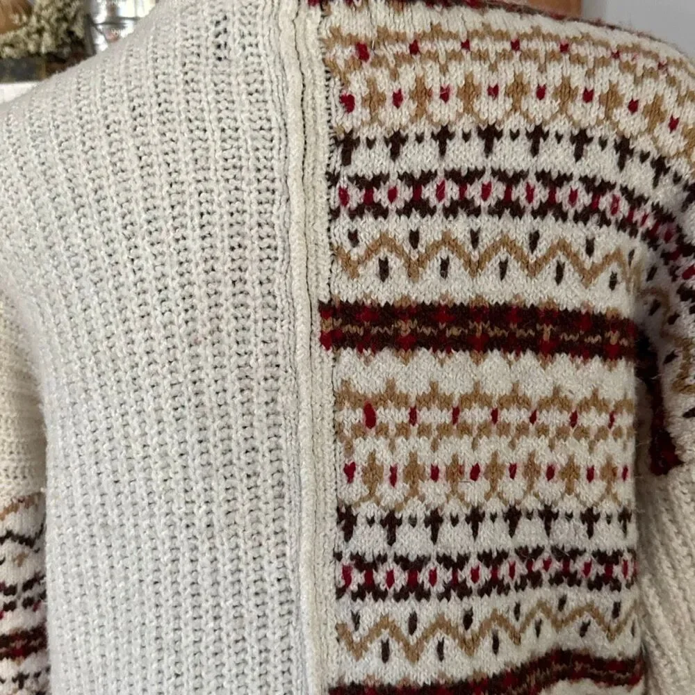 American Eagle fair isle cable knit sweater womens size small snowflake mock nec